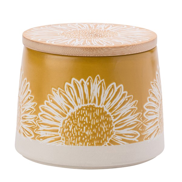 The English Tableware Company Artisan Flower Yellow Canister with Bamboo Lid