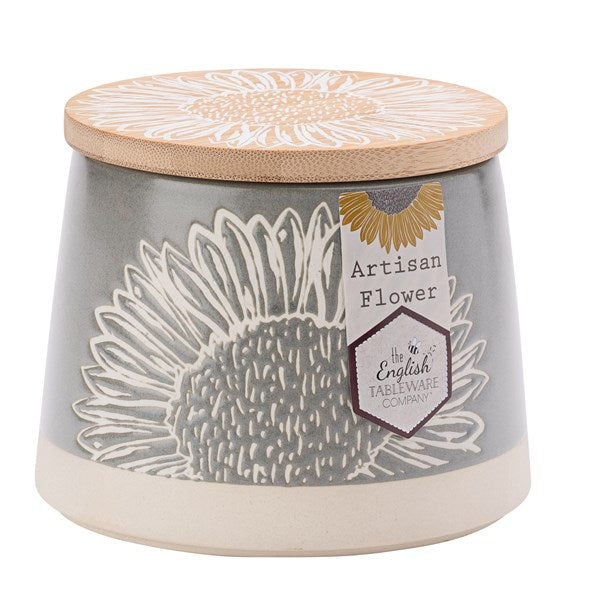 The English Tableware Company Artisan Flower Grey Canister with Bamboo Lid