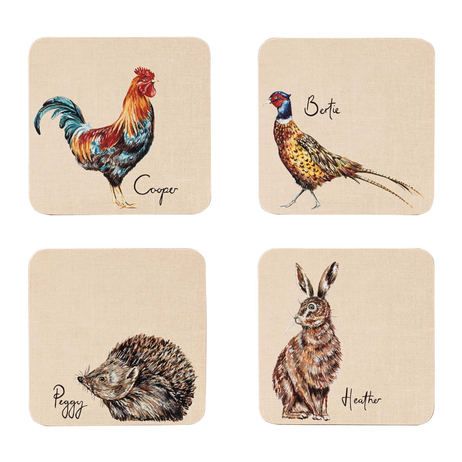 The English Tableware Company Edale Assorted Designs Square Set of 4 Coasters