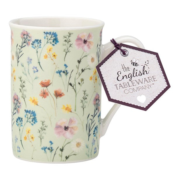 CHOOLD British Style Blue Floral Porcelain Coffee Mug Set – 12 Oz Mug With Golden Handle Spoon, 4pcs