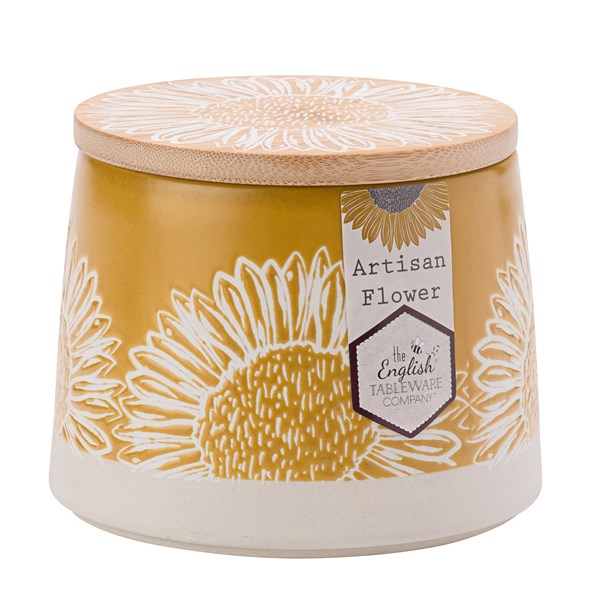 The English Tableware Company Artisan Flower Yellow Canister with Bamboo Lid