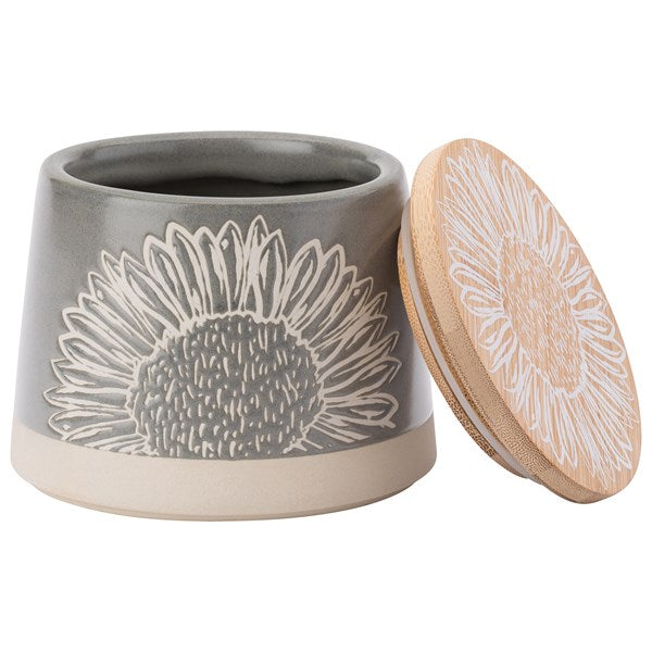 The English Tableware Company Artisan Flower Grey Canister with Bamboo Lid